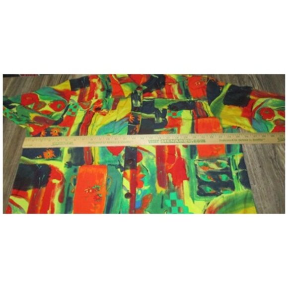 Vintage 1980s Saint Germain Oversized Rayon Blouse Top Orange Abstract Print XL - Picture 10 of 16